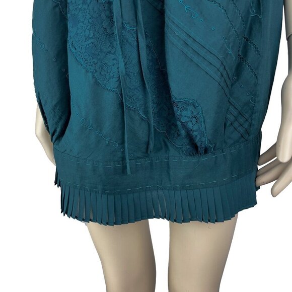 BCBGMAXAZRIA Runway Embroided Fairy Boho Frill Green Drawstring Waist Dress XXS - Picture 3 of 10
